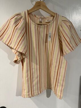 Madewell Striped Puff-Sleeve Blouse in Cream, Yellow & Orange